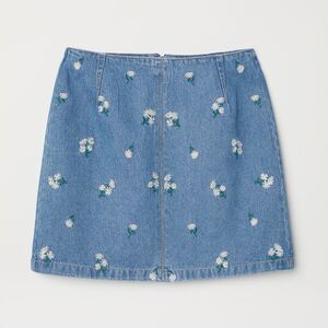 H&M DENIM SKIRT daisy floral EMBROIDERY Chambray denim jean Y2K mini skirt 2